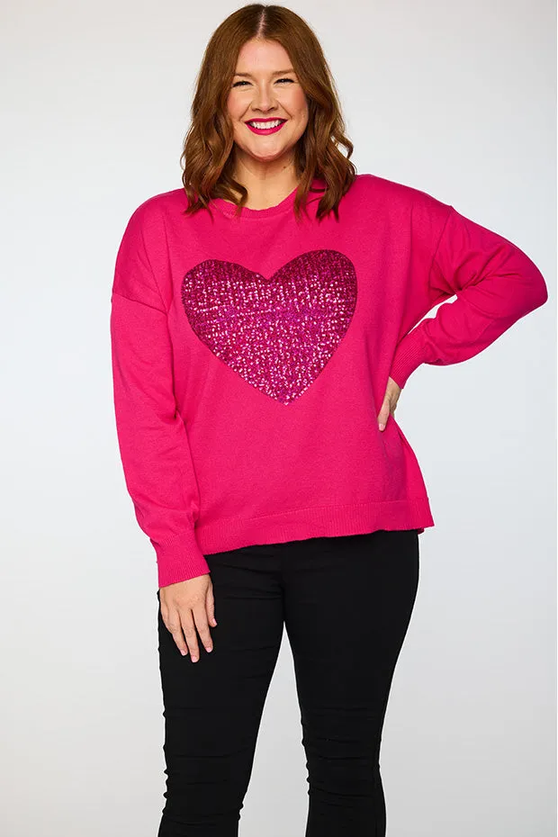 Sparkle Heart Pink Knit