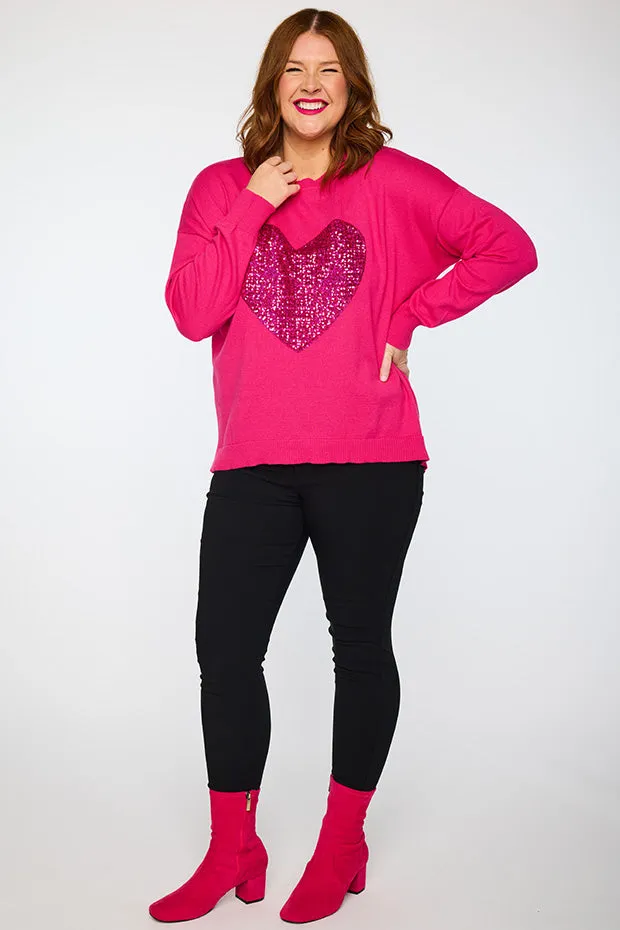 Sparkle Heart Pink Knit