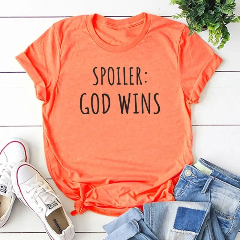 Spoiler God Wins Women's Religious Printed T Shirt Tops Tees