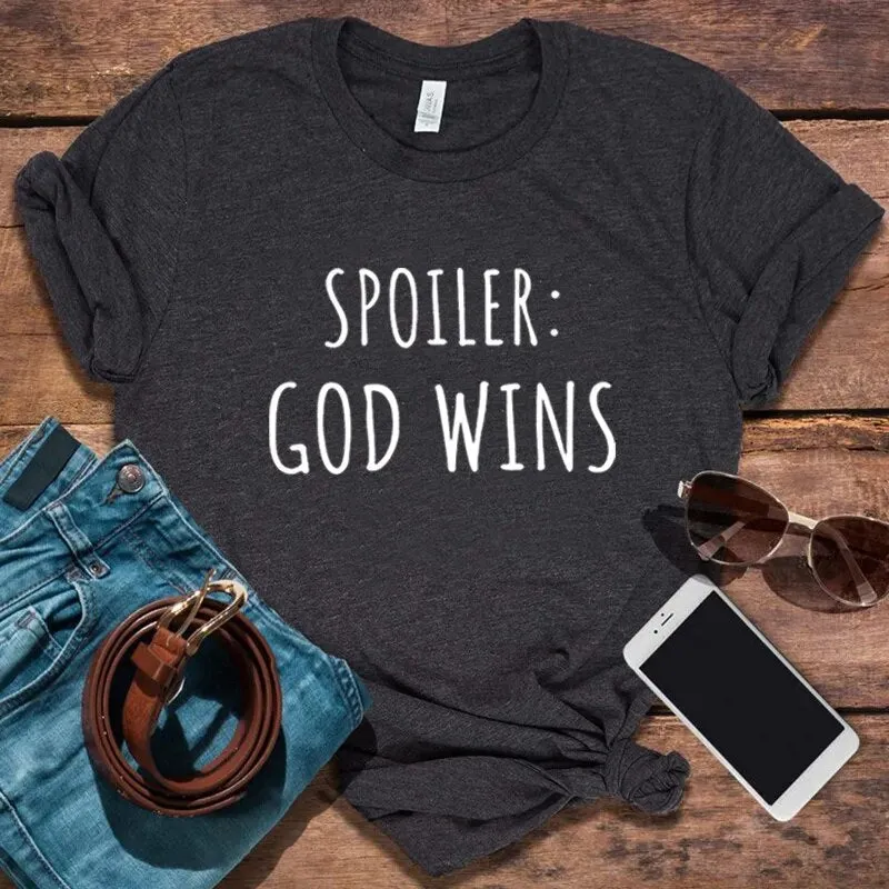 Spoiler God Wins Women's Religious Printed T Shirt Tops Tees