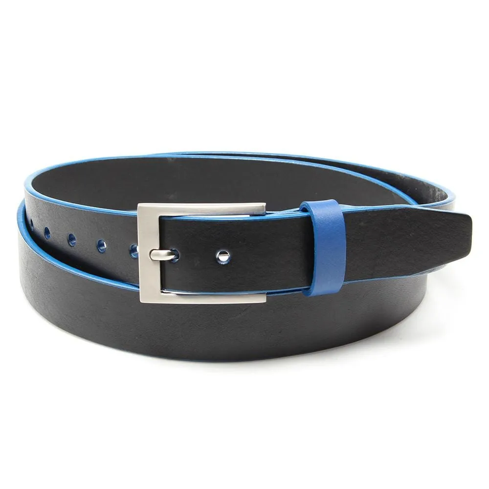 Stolen Riches Black Leather Belt with Sharp Blue Trim and Keeper