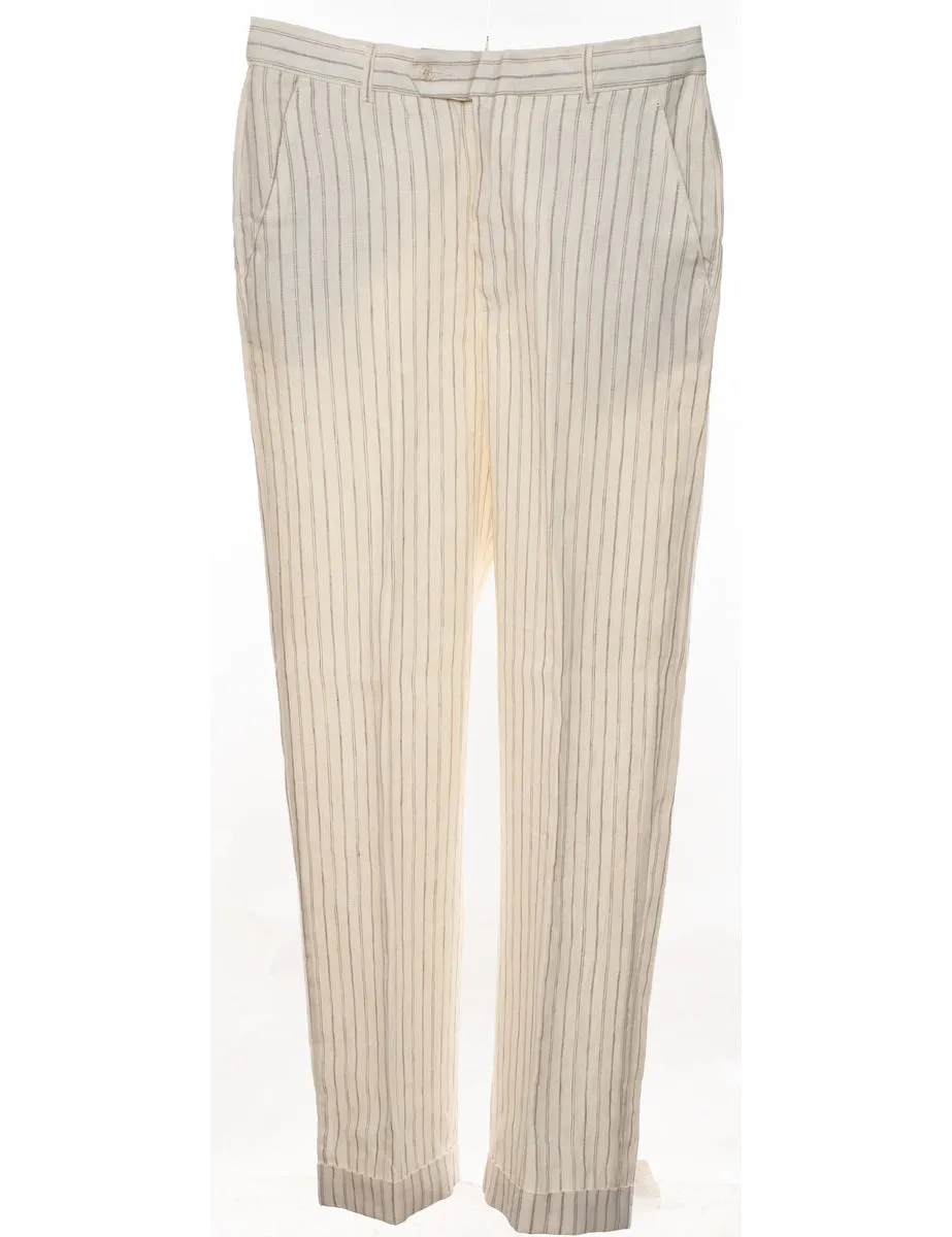 Striped Pattern Off-White & Light Grey Trousers - W36 L32