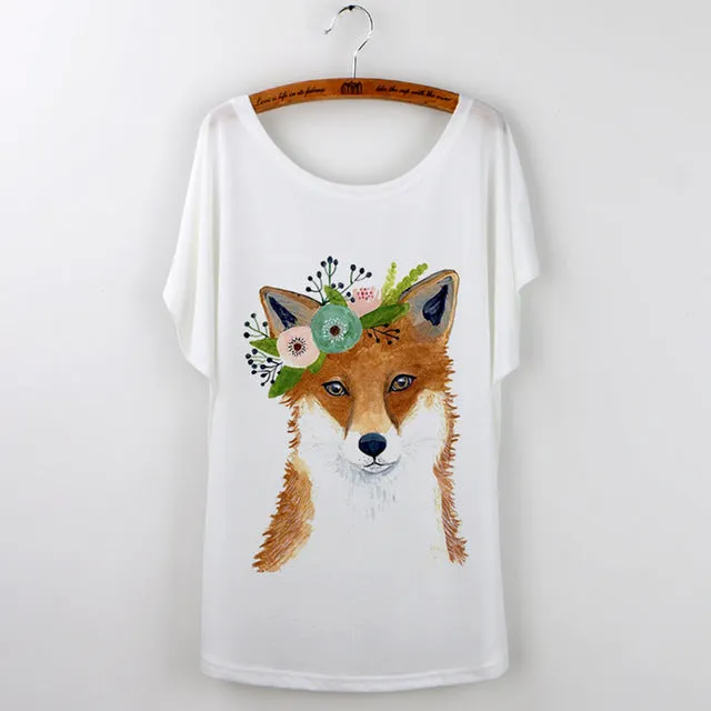 Summer Tops 2017 Animal T-Shirt Women Clothing Harajuku Cute Fox Short Sleeve White T Shirt Camiseta Feminina Tee Shirt Femme