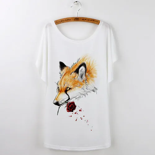 Summer Tops 2017 Animal T-Shirt Women Clothing Harajuku Cute Fox Short Sleeve White T Shirt Camiseta Feminina Tee Shirt Femme