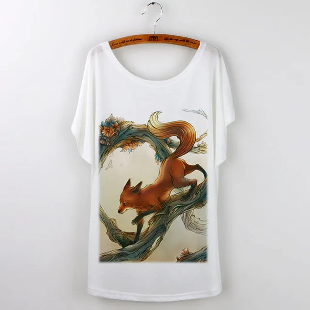 Summer Tops 2017 Animal T-Shirt Women Clothing Harajuku Cute Fox Short Sleeve White T Shirt Camiseta Feminina Tee Shirt Femme