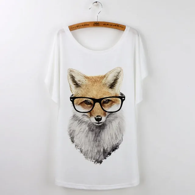 Summer Tops 2017 Animal T-Shirt Women Clothing Harajuku Cute Fox Short Sleeve White T Shirt Camiseta Feminina Tee Shirt Femme