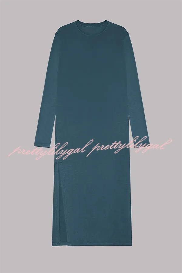 The Bedisse Cotton Blend Long Sleeve Relaxed Slit Midi Dress