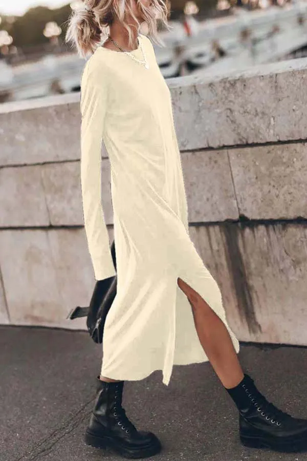 The Bedisse Cotton Blend Long Sleeve Relaxed Slit Midi Dress