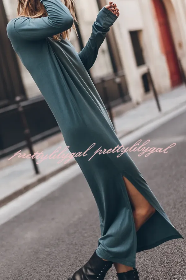 The Bedisse Cotton Blend Long Sleeve Relaxed Slit Midi Dress