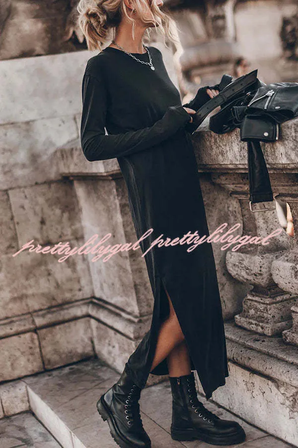 The Bedisse Cotton Blend Long Sleeve Relaxed Slit Midi Dress