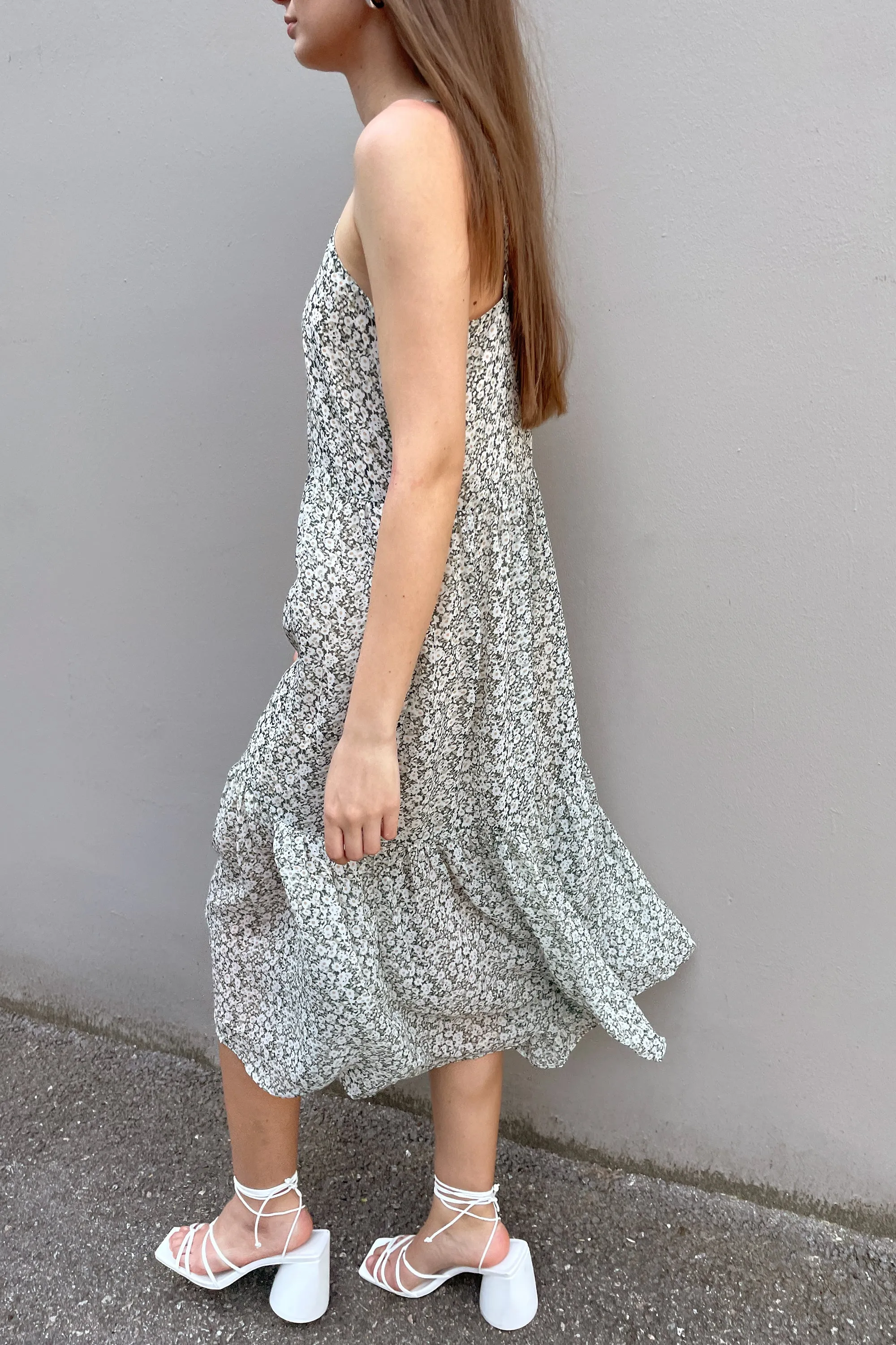 TIERED FLORAL MIDI DRESS