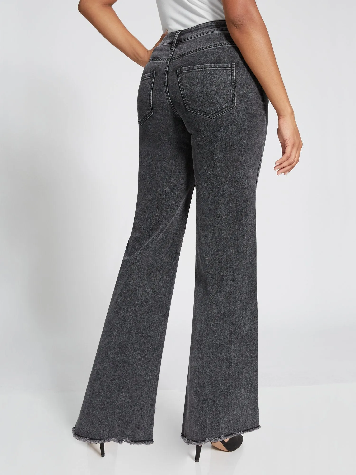 Ultra High-Waisted Wide-Leg Jeans - Washed Black