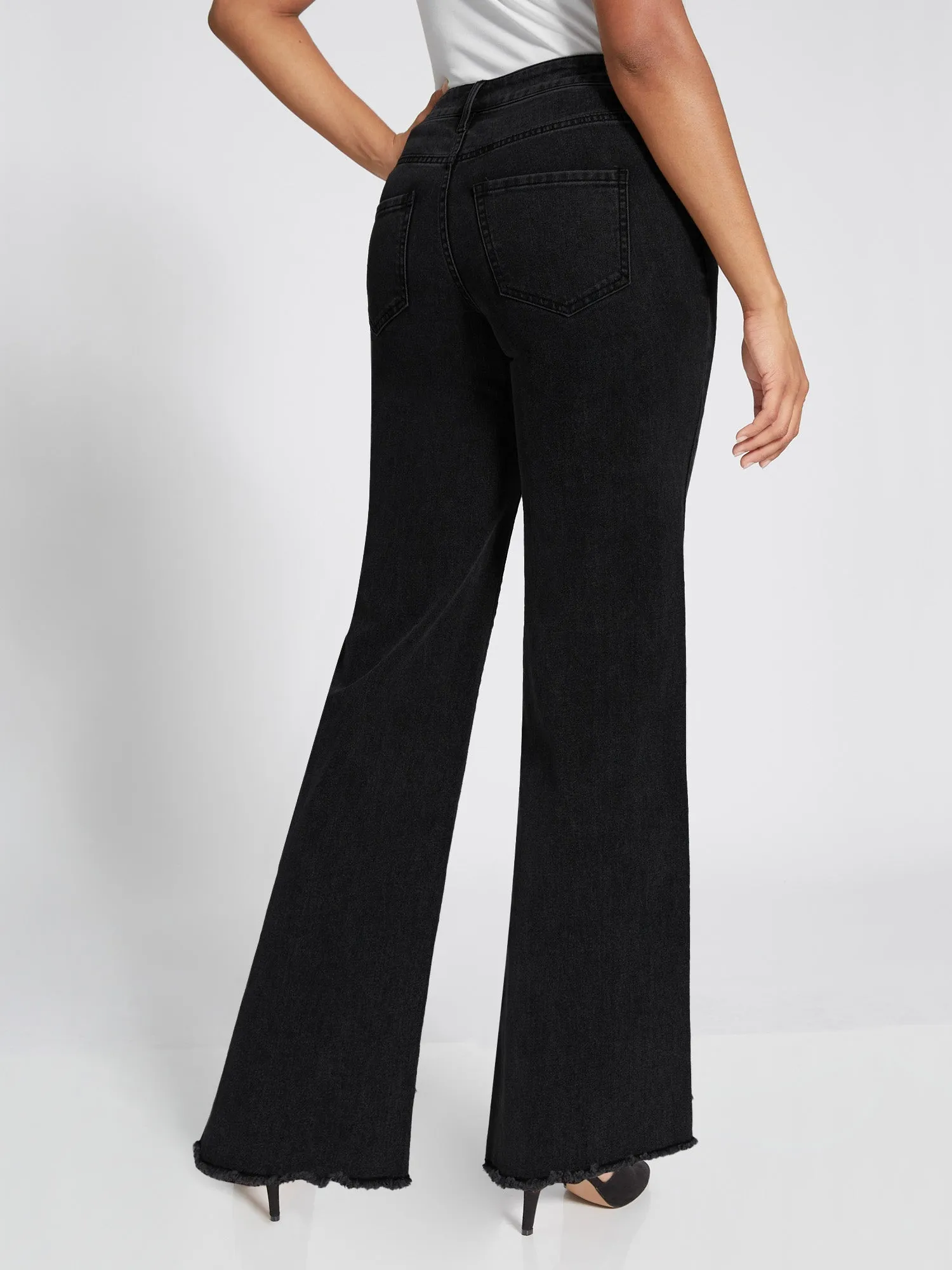 Ultra High-Waisted Wide-Leg Jeans - Washed Black