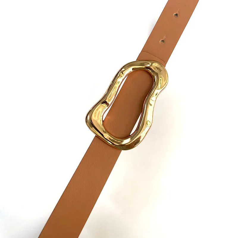 Uneven Oval Gold Buckle Brown Belts JLTHB0242