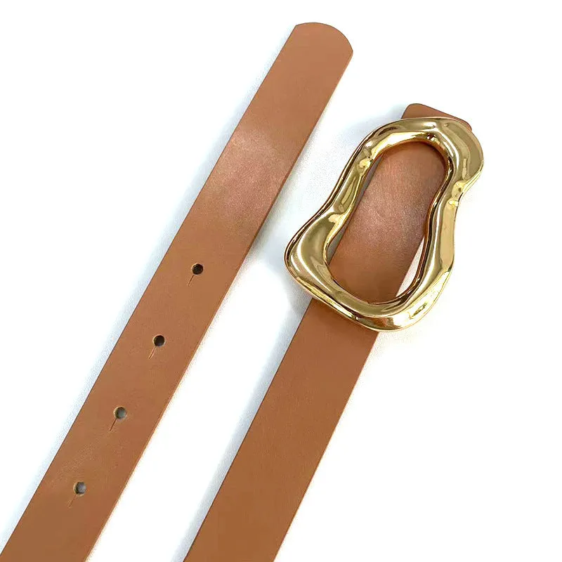 Uneven Oval Gold Buckle Brown Belts JLTHB0242