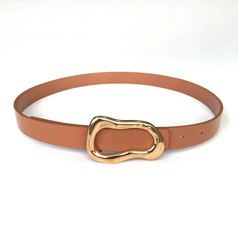 Uneven Oval Gold Buckle Brown Belts JLTHB0242