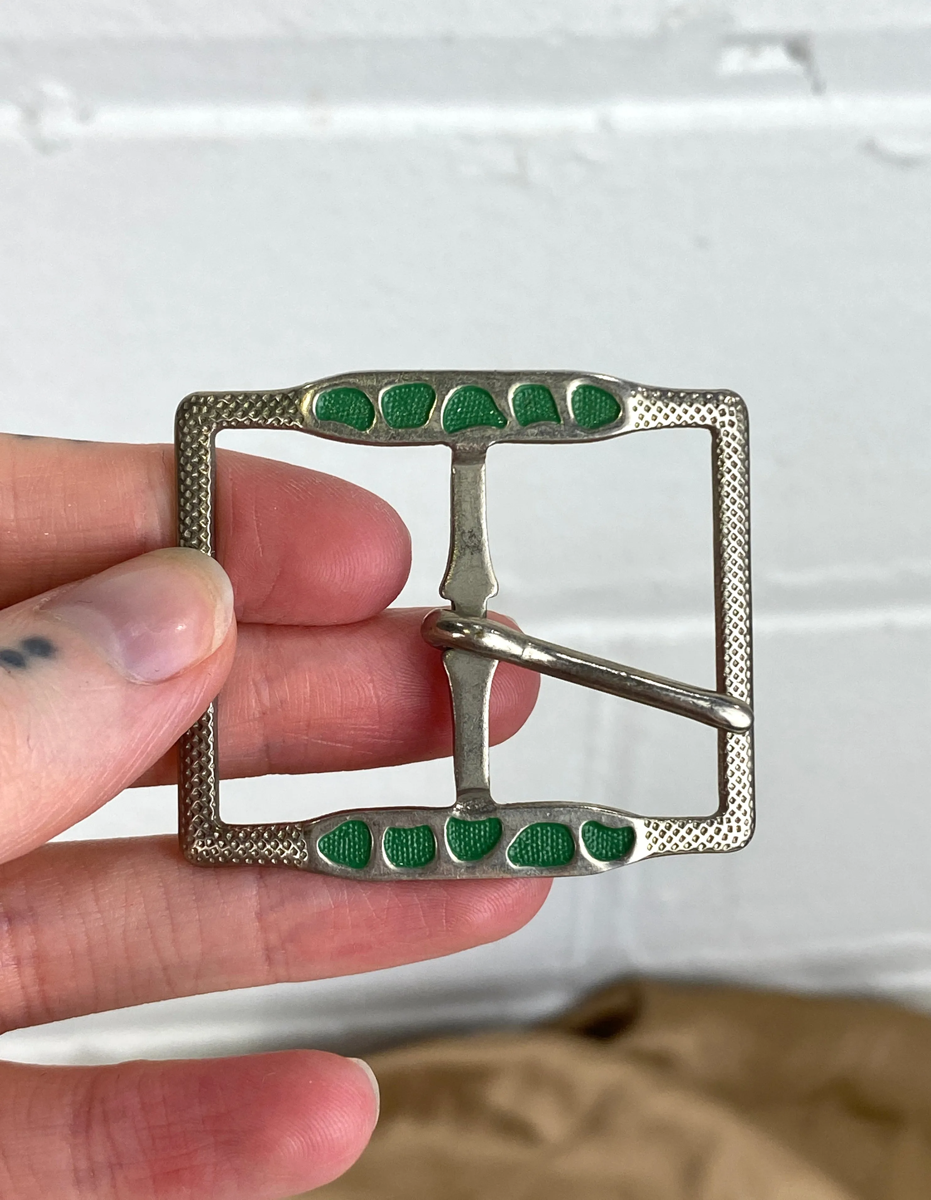 Vintage 1920s/30s Silver & Green Art Deco Belt Buckle