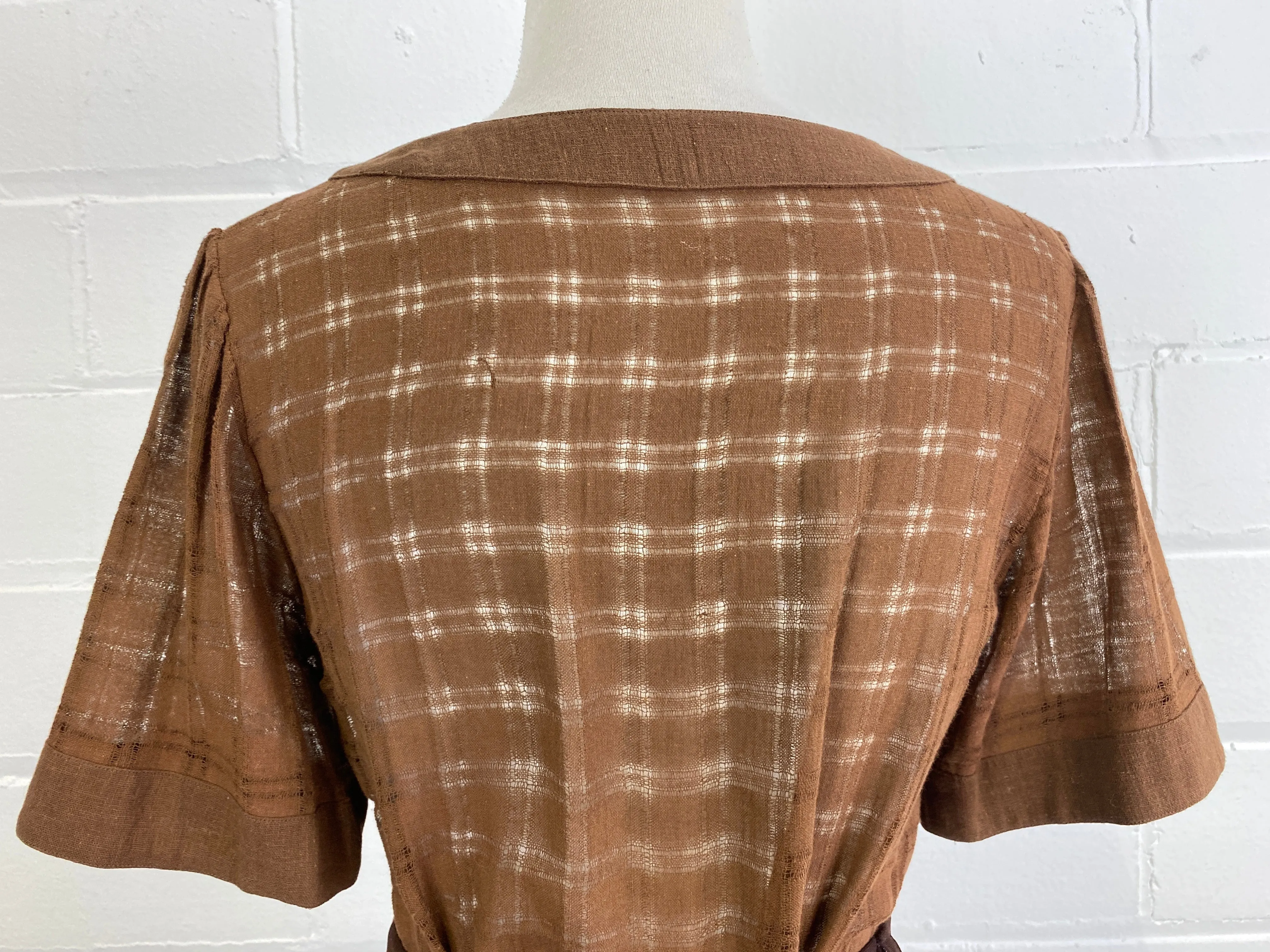 Vintage Brown Cotton Gauze Short Sleeve Shirt, Small