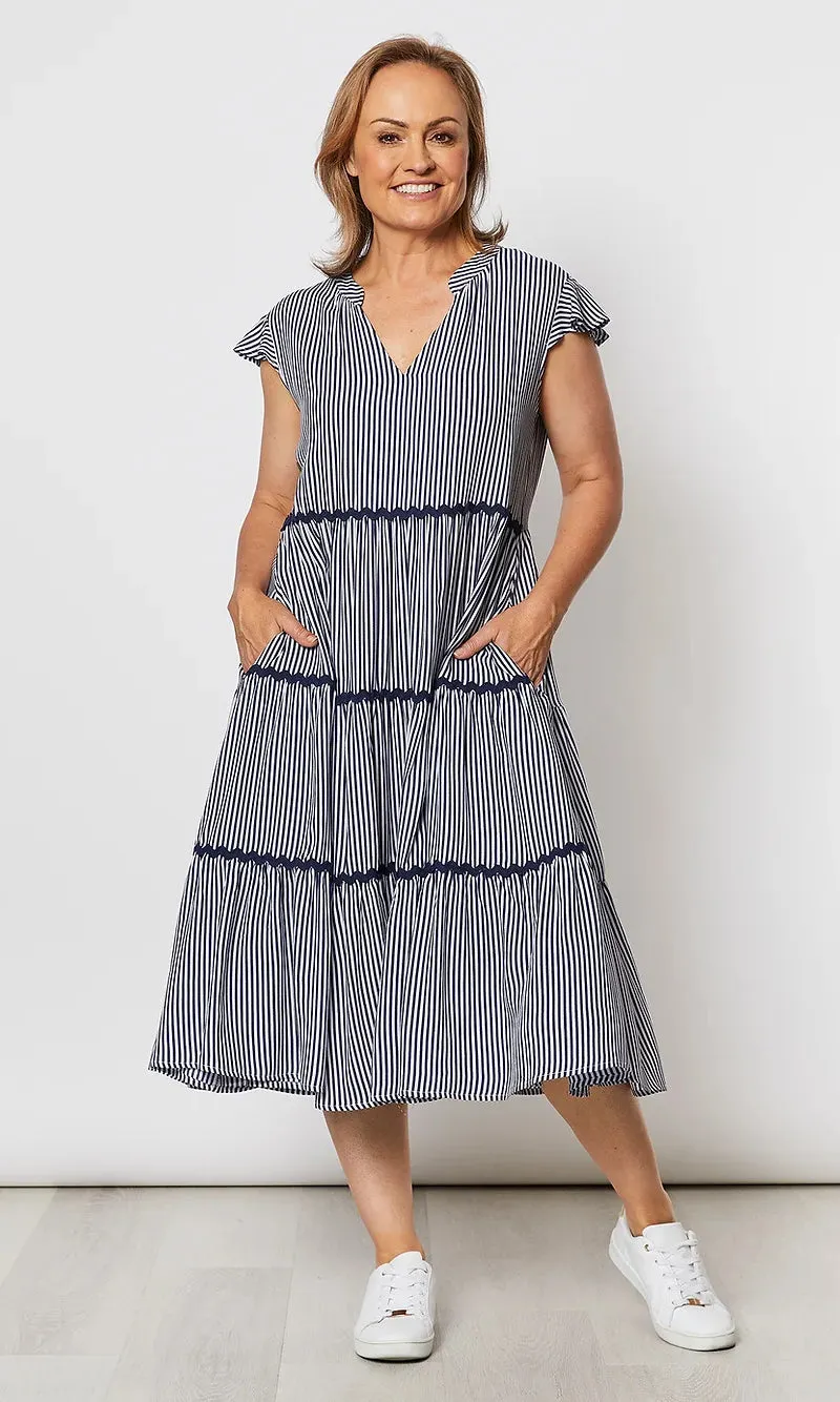 Viscose Stripe Tiered Dress