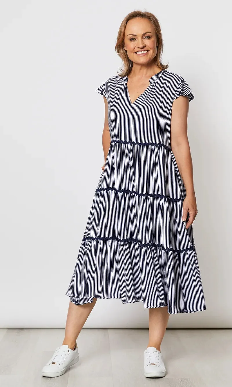 Viscose Stripe Tiered Dress