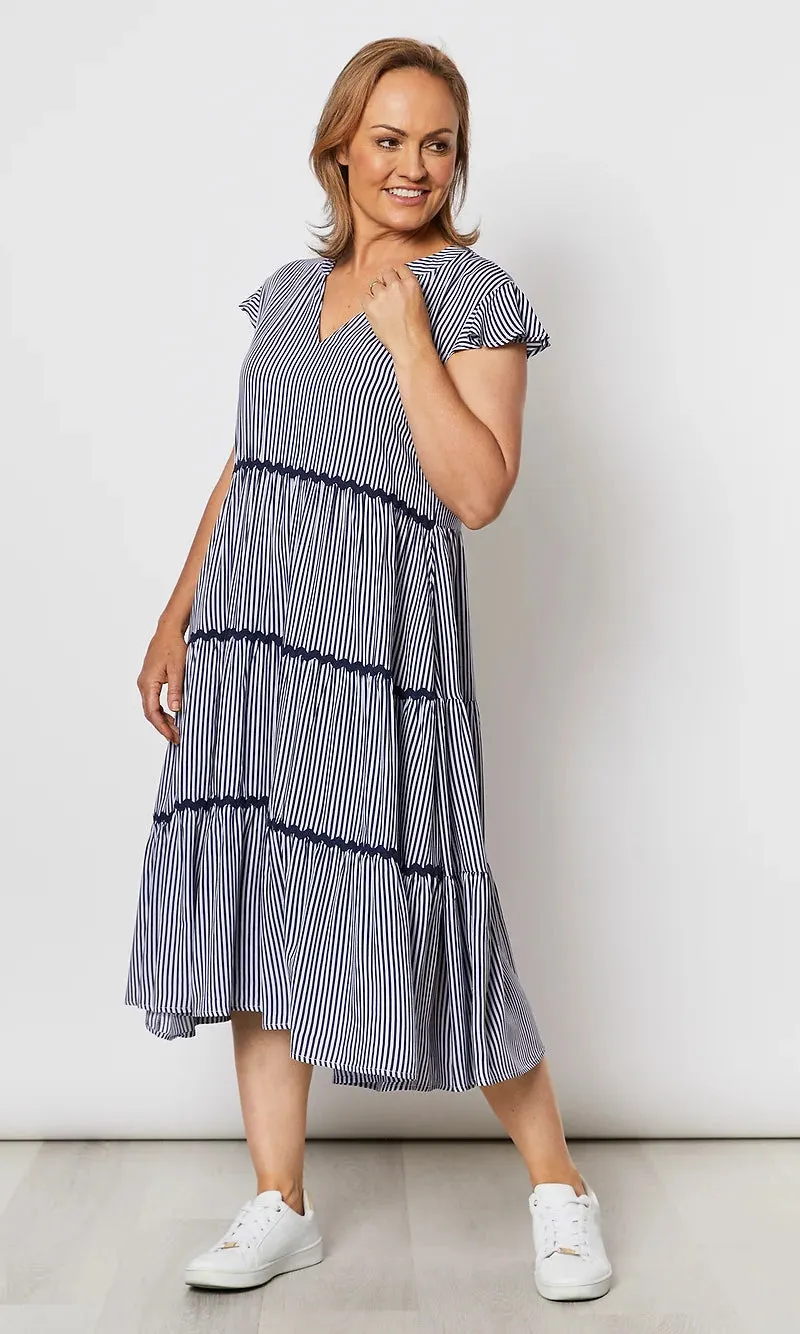 Viscose Stripe Tiered Dress