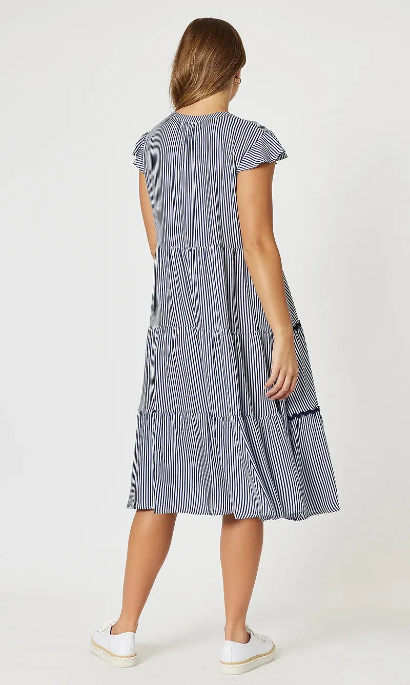 Viscose Stripe Tiered Dress