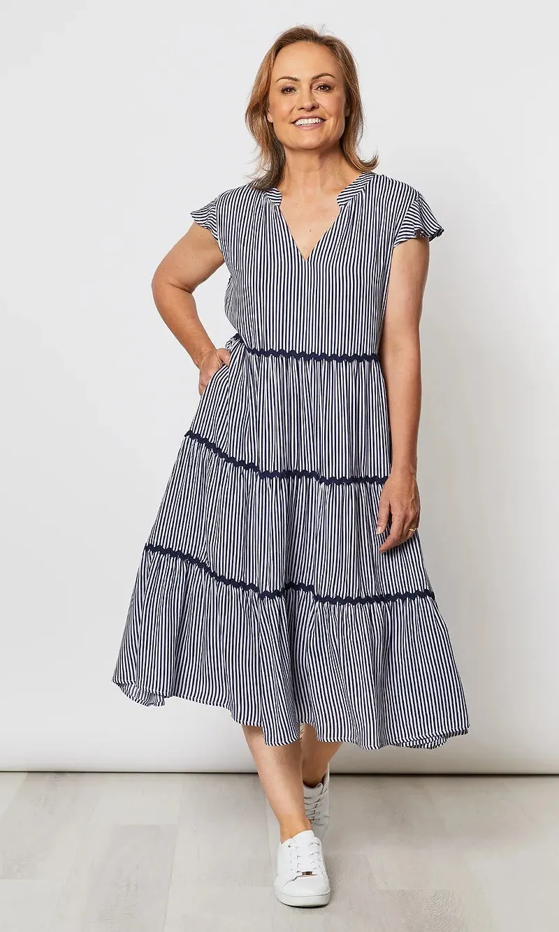 Viscose Stripe Tiered Dress