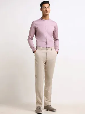 WES Formals Beige Cotton Straight-Cut Fit Trousers