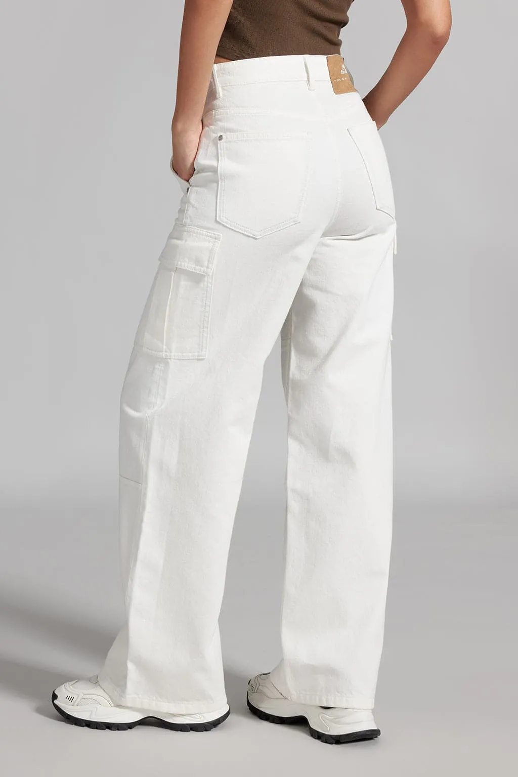 White Cargo Style Straight Jeans