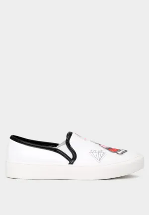 White Slip On Patchwork Sneakers