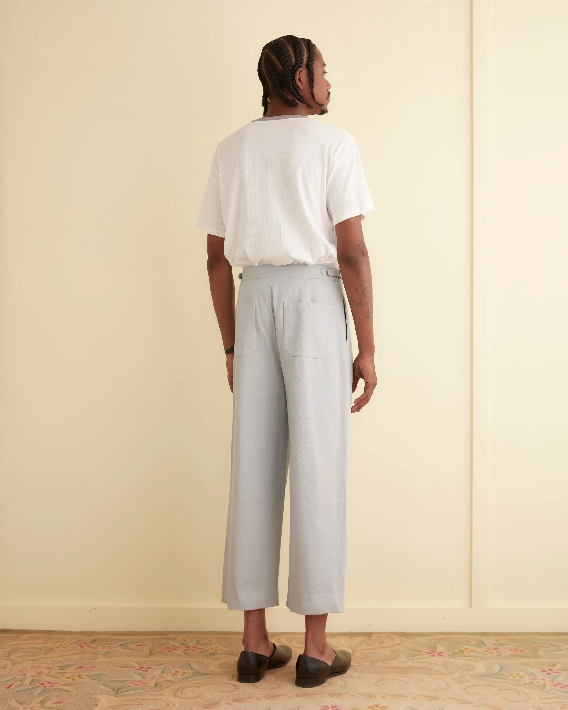 Wide Leg Snap Trousers - Light Blue