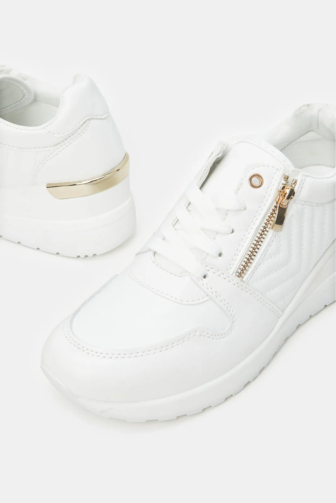 Women White Wedge Sneakers