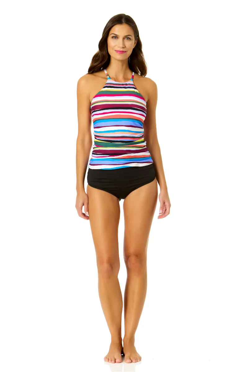 Women's Easy Breezy Stripe High Neck Tankini Top