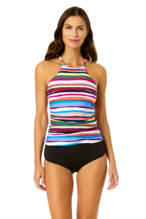 Women's Easy Breezy Stripe High Neck Tankini Top