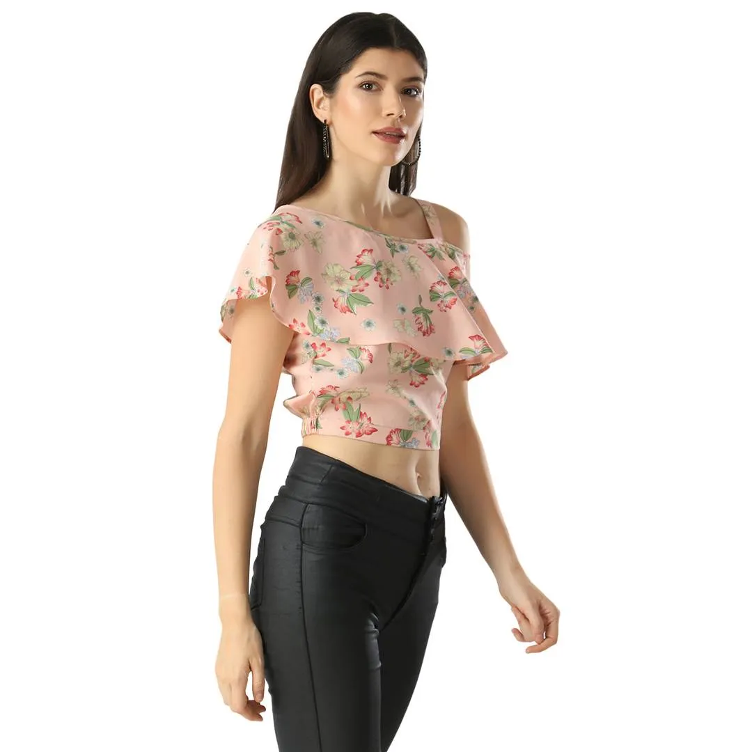 Women's Regular Length Printed Peach Crepe Tops