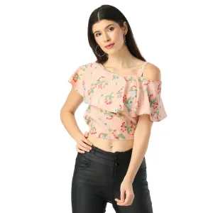 Women's Regular Length Printed Peach Crepe Tops