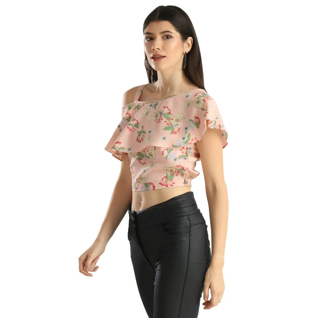 Women's Regular Length Printed Peach Crepe Tops