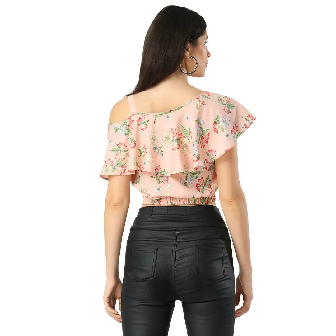 Women's Regular Length Printed Peach Crepe Tops