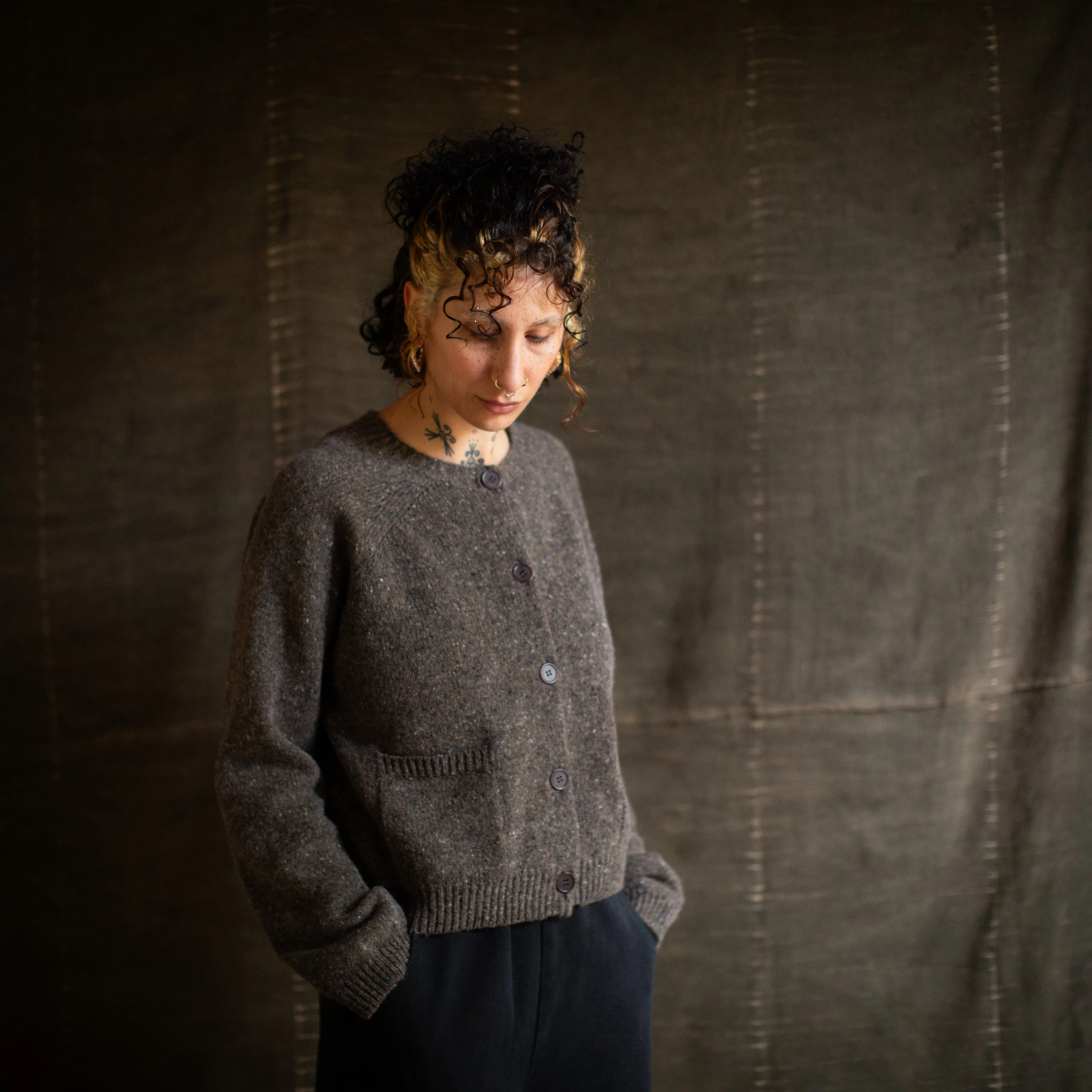 Womens Terra Cardigan - Donegal Wool - Granite