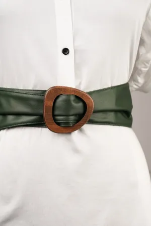 Wooden Buckle Green Waist Belt