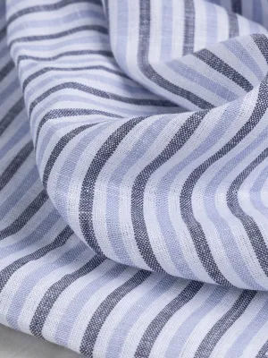 Yarn Dyed Candy Stripe Irish Linen Deadstock - Light Blue   Slate   White - Swatch